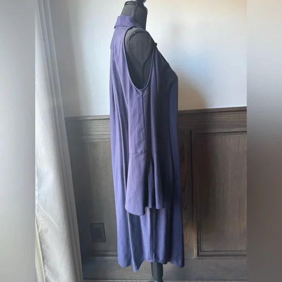 ANTONIO MELANI Navy Blue Long Sleeve Cold Shoulder button down shirt Dress 6 - Picture 5 of 9